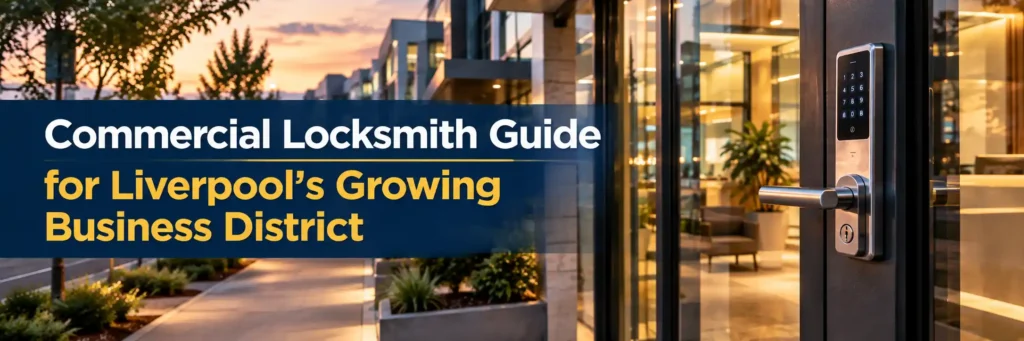 Commercial locksmith guide for Liverpool businesses featuring a modern keypad door lock
